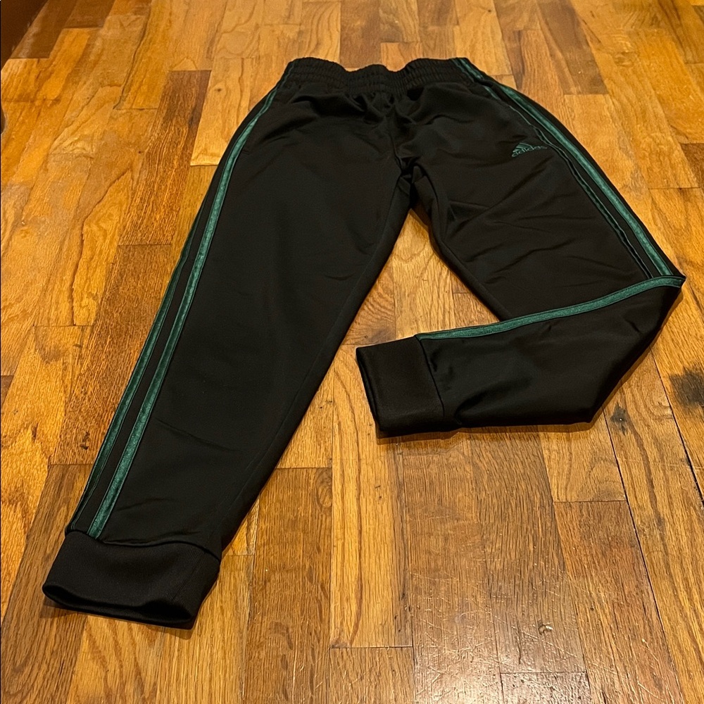 adidas Black and Green Kids Sweatpants